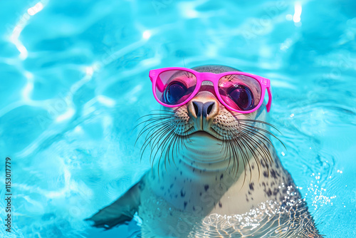 Playful Seal in Sunglasses Swimming