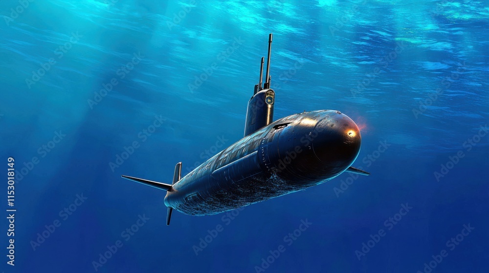Naklejka premium Powerful Submarine Exploring the Depths of the Vast Ocean
