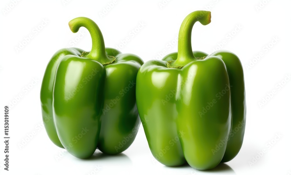 Two vibrant green bell peppers Two vibrant green bell peppers