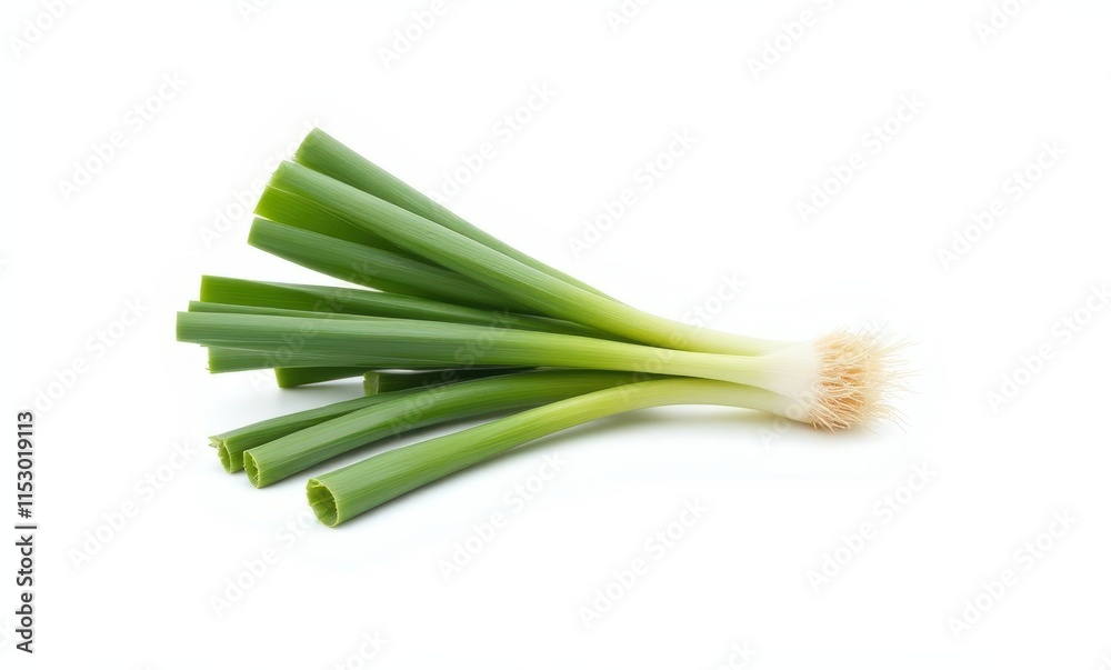 Fresh green scallions on white background Fresh green scallions on white background