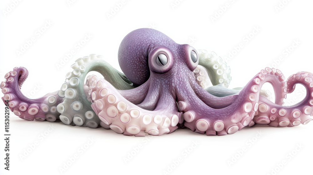 Fototapeta premium A striking arrangement of octopus tentacles in soft lavender and mint green shades, with fine texture detailing, showcasing natural curves and intricate suction cups, vividly standing out on a seamles