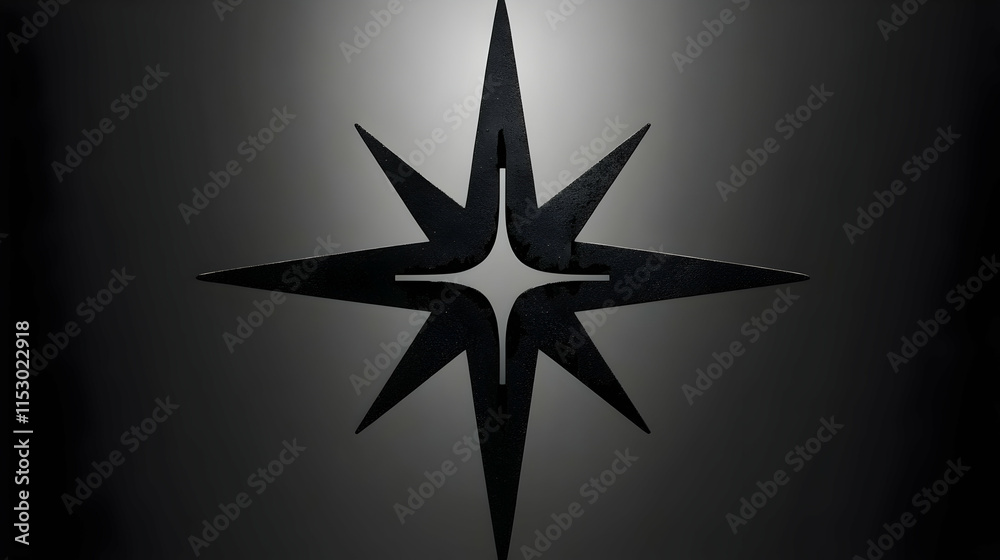 Fototapeta premium Abstract Black Star, Eight-Pointed Metal Icon, Symbolic Design, Dark Background, Graphic Illustration