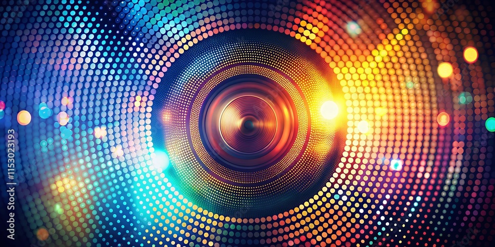 Bokeh Circle Spin Halftone Poster Mockup: Retro Design Template Bokeh Circle Spin Halftone Poster Mockup: Retro Design Template