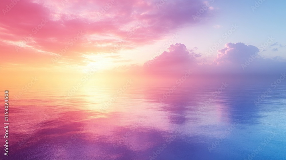 Obraz premium Tranquil sunrise over serene ocean reflecting vivid pastel colors in cloudy sky