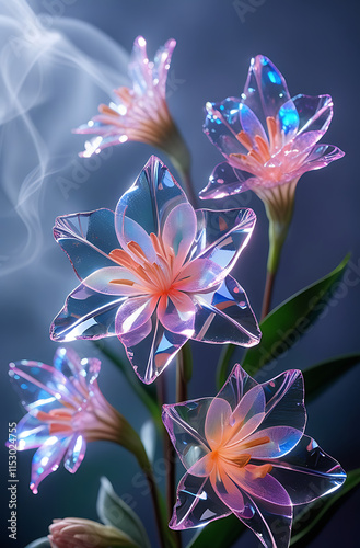 A beautiful spectrum of Alstroemerias flowers with delicate, translucent petals illuminated by soft light. Created with generative AI
