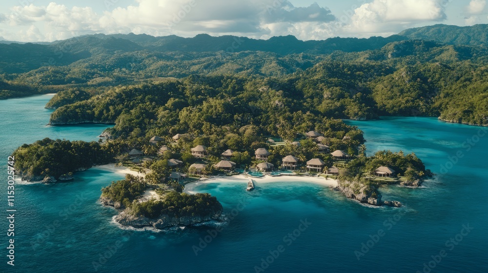 Fototapeta premium Tropical Island Paradise Resort Aerial View