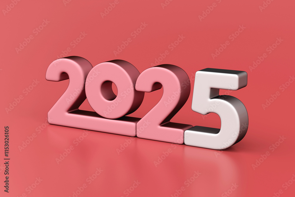 2025 in sleek pink and white design on soft coral background, representing modernity and minimalistic aesthetics, 3d rendering 2025 in sleek pink and white design on soft coral background, representing modernity and minimalistic aesthetics, 3d rendering