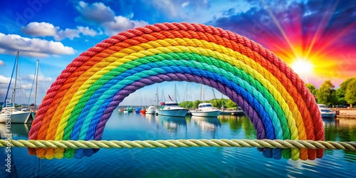 Bright Cheerful Watercolor Rainbow Rope Marina Stock Photo photo