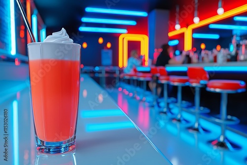 Retro Diner Drink, Neon Lights, Whipped Cream - Retro/Vintage