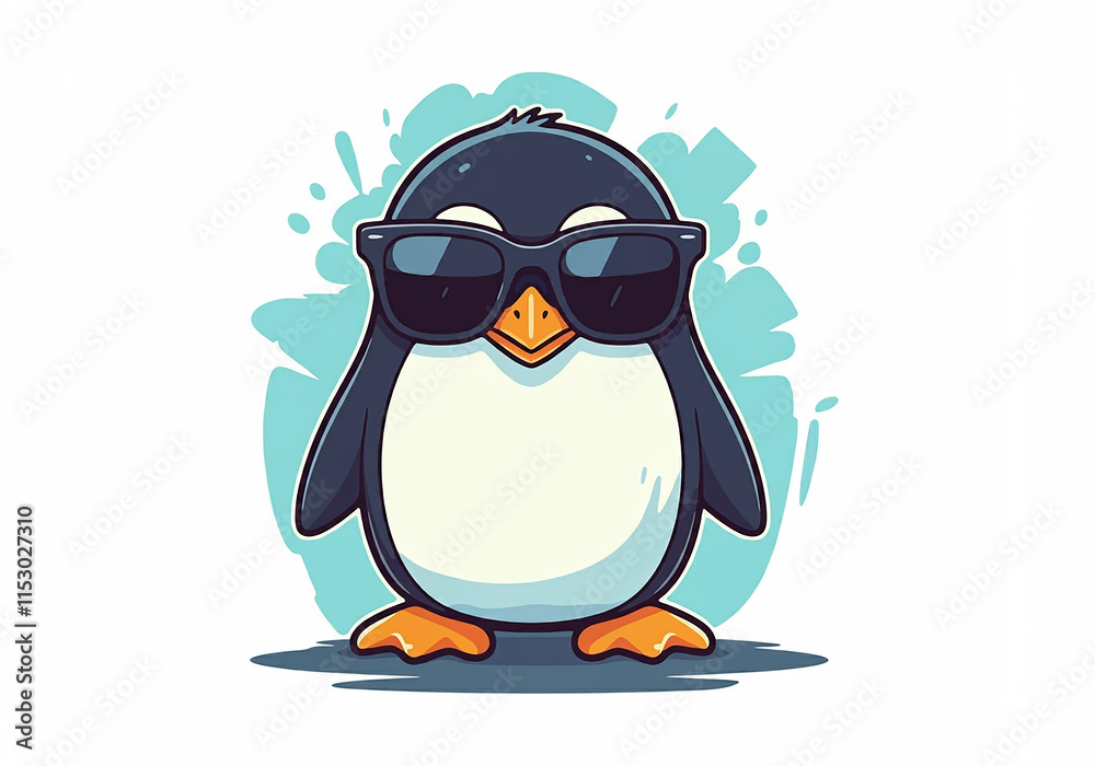 Obraz premium Cool Penguin in Sunglasses Cute Bird Illustration
