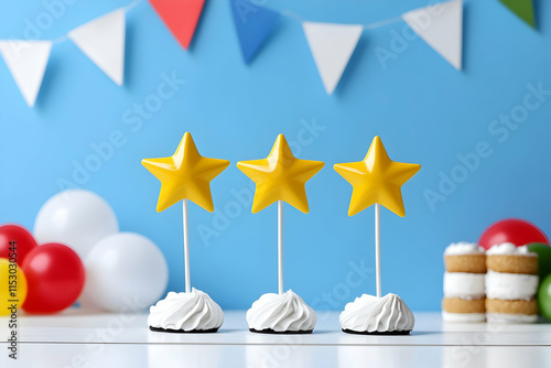 Festive Yellow Stars on Cakes, A Delightful Birthday Setup photo