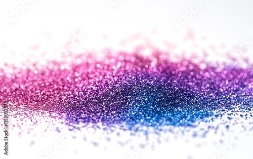 A shimmering bokeh glitter texture with sparkling lights in a gradient of pink, teal, and lavender, creating a magical atmosphere, isolated on white photo