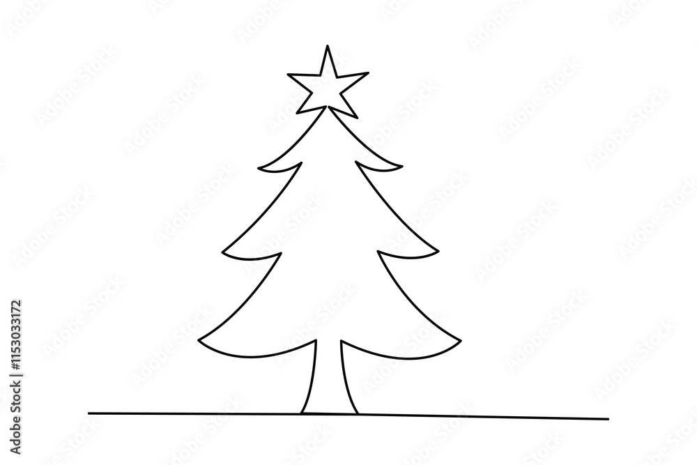 Continuous one-line drawing of Christmas tree isolated outline Black and white background
Continuous one-line drawing of Christmas tree isolated outline Black and white background