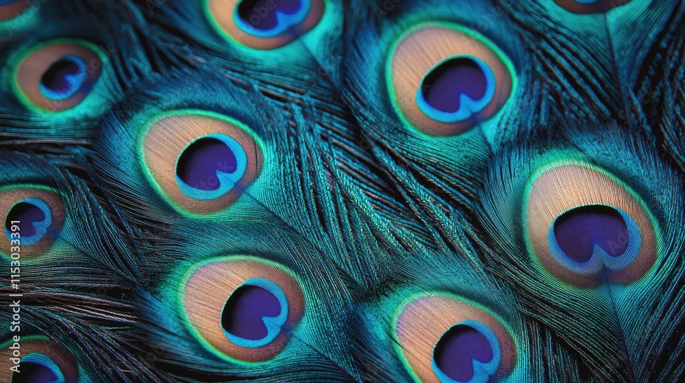 Obraz premium Close-up of a peacock feather showcasing vibrant colors and intricate patterns.
