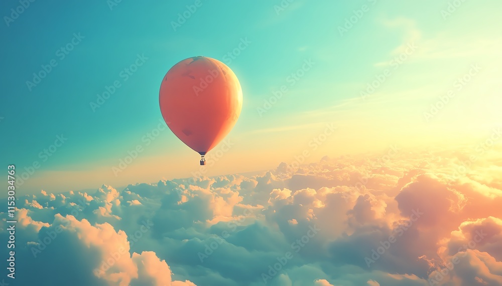Obraz premium Earth depicted as a floating balloon in a calm, serene sky, symbolizing liberation and lightness, vivid, peaceful surroundings, 4K quality