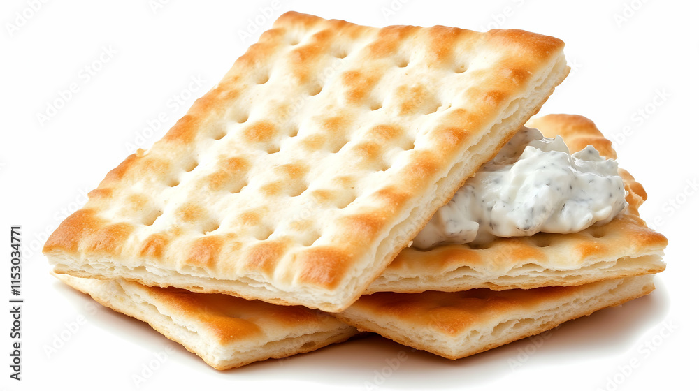 Crispy Crackers Topped with Creamy Herb Spread, A Delicious Snack Crispy Crackers Topped with Creamy Herb Spread, A Delicious Snack