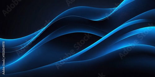 Dark blue abstract color gradient wave on black background, blurry grainy light wave noise texture backdrop, copy space