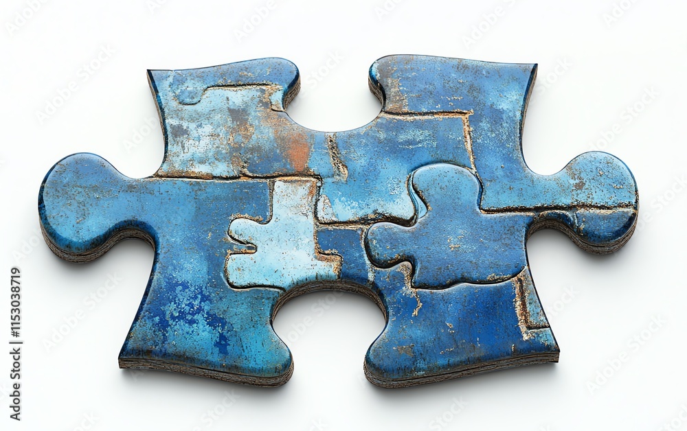 Fototapeta premium Single blue puzzle piece on a clean white background, symbolizing problemsolving and clarity, ultrarealistic detail