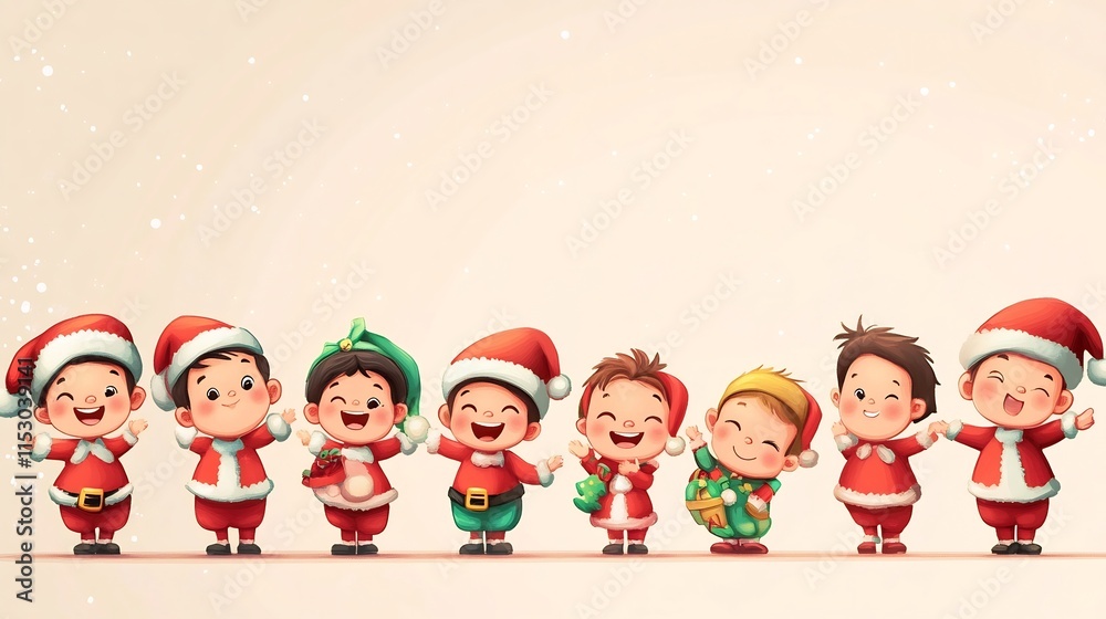 Happy Children in Santa Costumes Celebrating the Christmas Season Happy Children in Santa Costumes Celebrating the Christmas Season