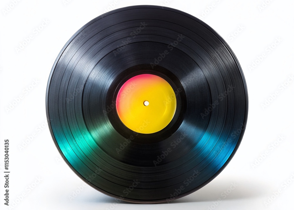 Classic Vinyl Record, Clean Label, Isolated White Background - Long Exposure Stock Photo Classic Vinyl Record, Clean Label, Isolated White Background - Long Exposure Stock Photo