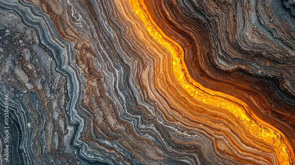 Vibrant orange slice through striated rock layers in natural pattern Vibrant orange slice through striated rock layers in natural pattern
