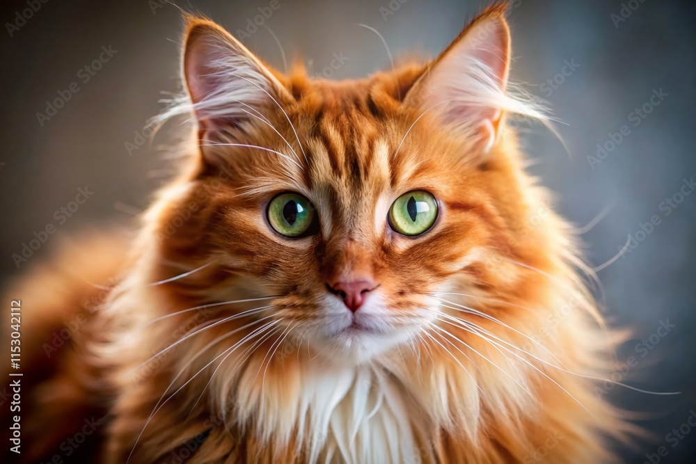 Close-up Long Exposure Portrait of a Fluffy Red Cat - Pet Care Concept Close-up Long Exposure Portrait of a Fluffy Red Cat - Pet Care Concept