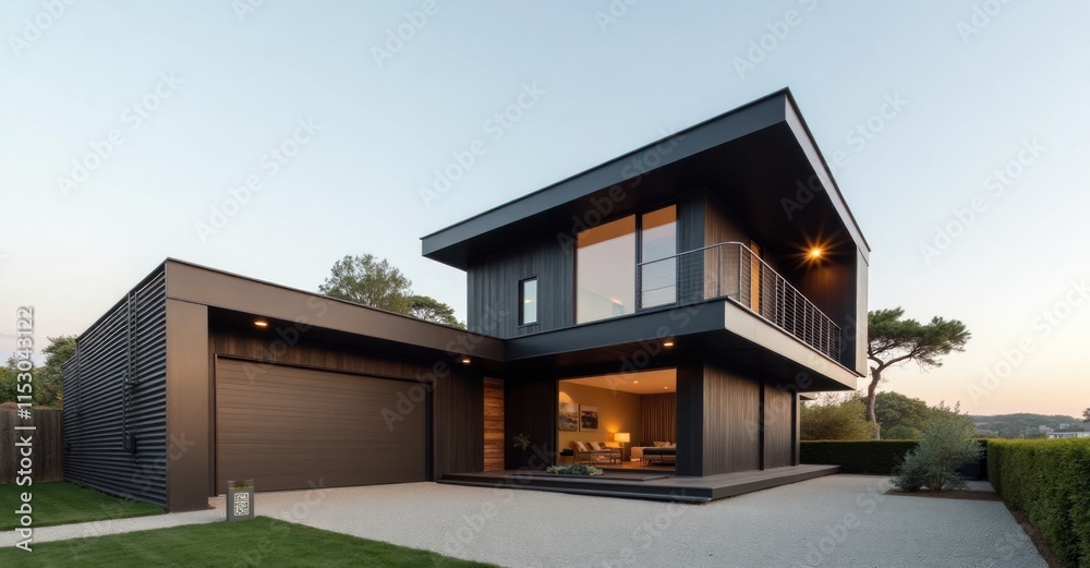A detailed shot of a minimalist house with a monochrome color scheme, complemented by a simple front garden and clean lighting A detailed shot of a minimalist house with a monochrome color scheme, complemented by a simple front garden and clean lighting