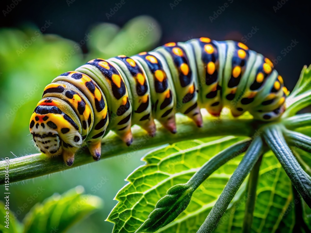 Close-up of Hungry Caterpillar Devouring Green Leaf - Nature Macro Photography Close-up of Hungry Caterpillar Devouring Green Leaf - Nature Macro Photography