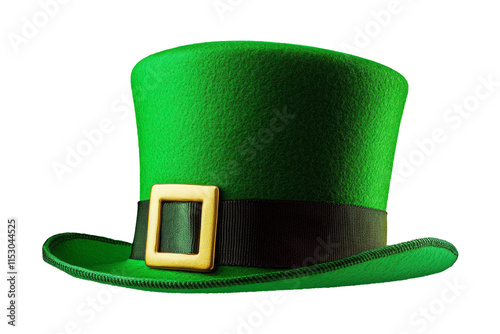 St Patricks day meme and March 17 concept with a green parade hat with a belt and buckle isolated on white background with a clip path cut out photo