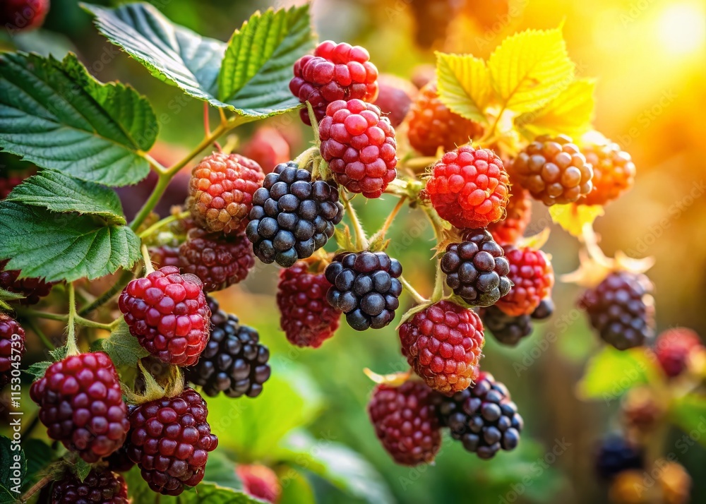 Close-up of Wild Blackberries Growing on Vine, Lush Summer Berries, Nature Photography Close-up of Wild Blackberries Growing on Vine, Lush Summer Berries, Nature Photography