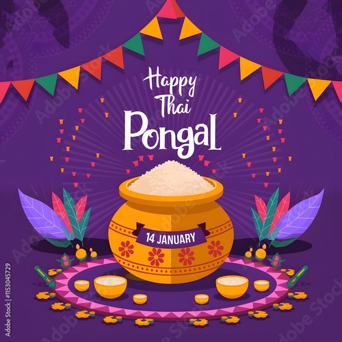 happy pangal illustration typography, decoration, sign, banner photo