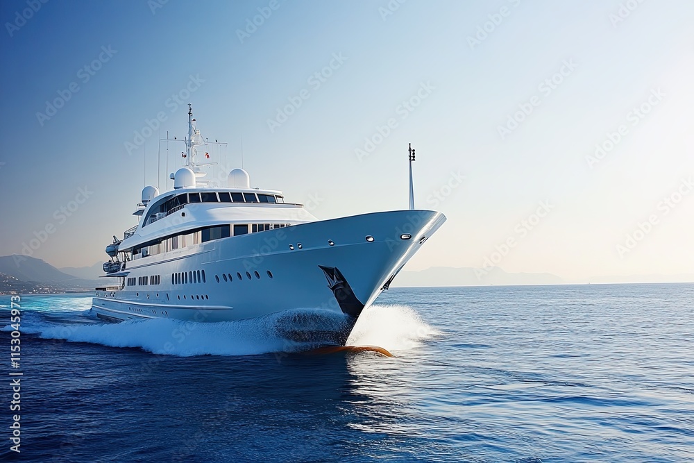 Luxury yacht cruising on calm waters under a clear sky. Luxury yacht cruising on calm waters under a clear sky.