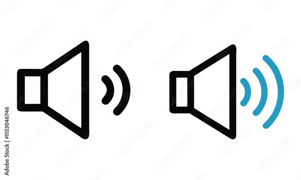 Speaker Volume and Sound Wave Icons, Two black-and-white speaker icons with sound waves, representing audio or volume control, ideal for multimedia and technology designs.
Speaker Volume and Sound Wave Icons, Two black-and-white speaker icons with sound waves, representing audio or volume control, ideal for multimedia and technology designs.