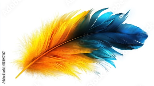 Vibrant multicolored feather on white background