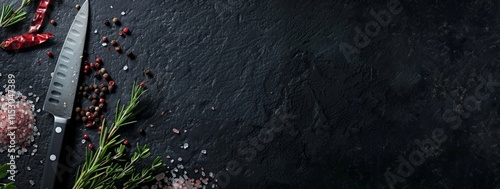 Culinary Ingredients on Black Slate Background