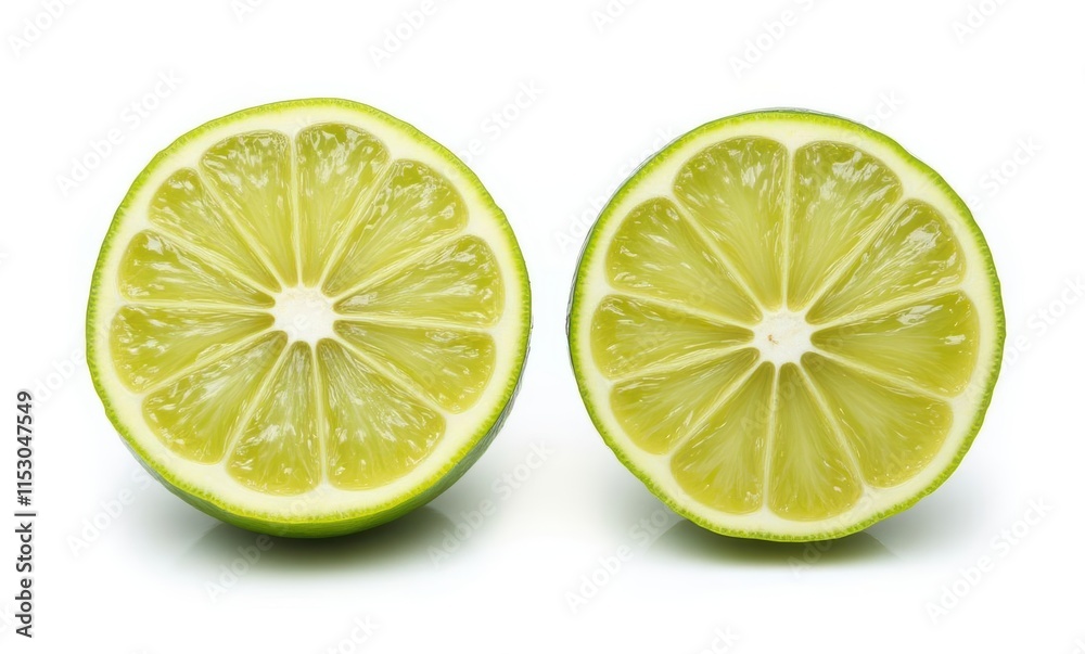 Freshly cut lime halves on white background Freshly cut lime halves on white background