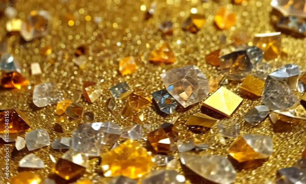 A shimmering surface of golden crystals and glitter, creating a dazzling visual effect. A shimmering surface of golden crystals and glitter, creating a dazzling visual effect.