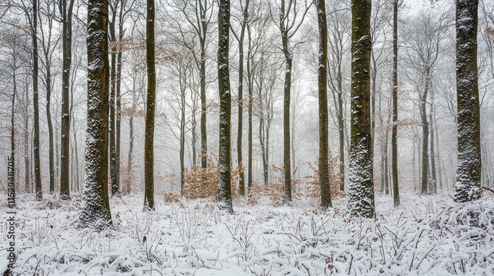 Fototapeta premium Snow Covered Winter Forest Trees Landscape