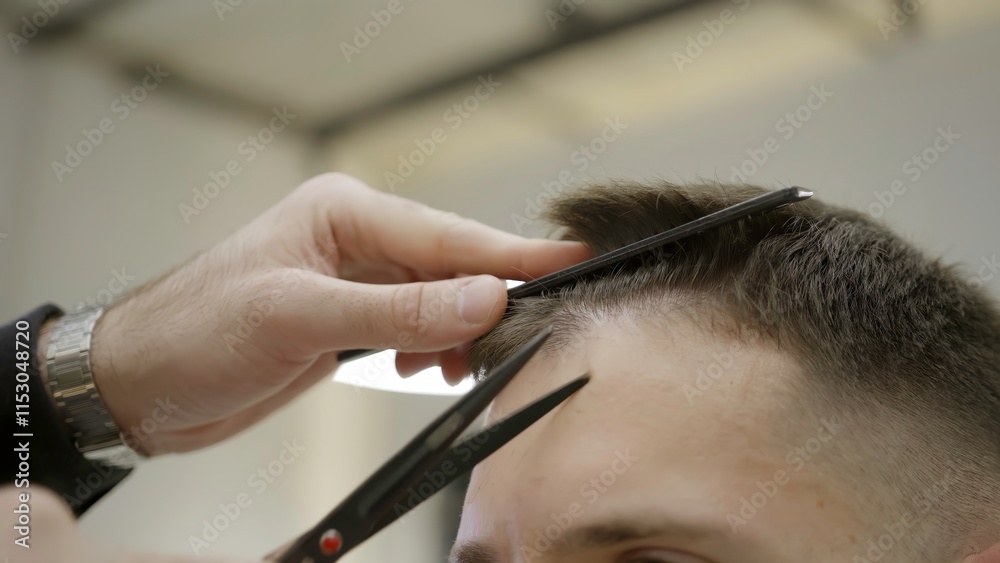 Fototapeta premium A Professional Barber Skillfully Cutting Hair Using HighPrecision Tools and Techniques. Clip