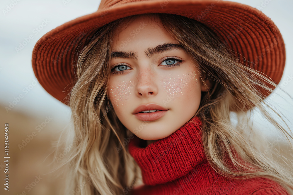 fashionista shines with glitter-freckled cheeks in cozy autumn vibes. Generative AI fashionista shines with glitter-freckled cheeks in cozy autumn vibes. Generative AI