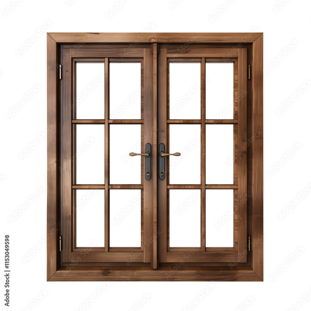 wooden window isolated on transparent white background, clipping path wooden window isolated on transparent white background, clipping path