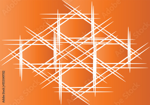 Illustration of orange gradient background with white lines and geometric shapes