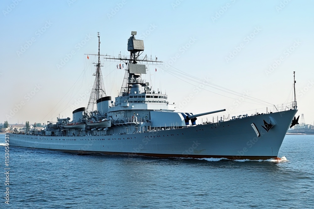 Military ship navigating through water. Military ship navigating through water.
