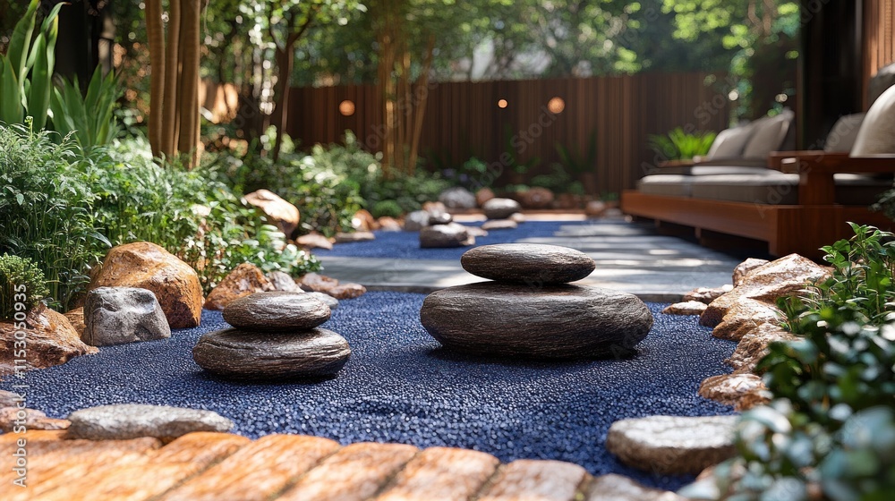 A serene garden path with stones and greenery, promoting tranquility and mindfulness. A serene garden path with stones and greenery, promoting tranquility and mindfulness.