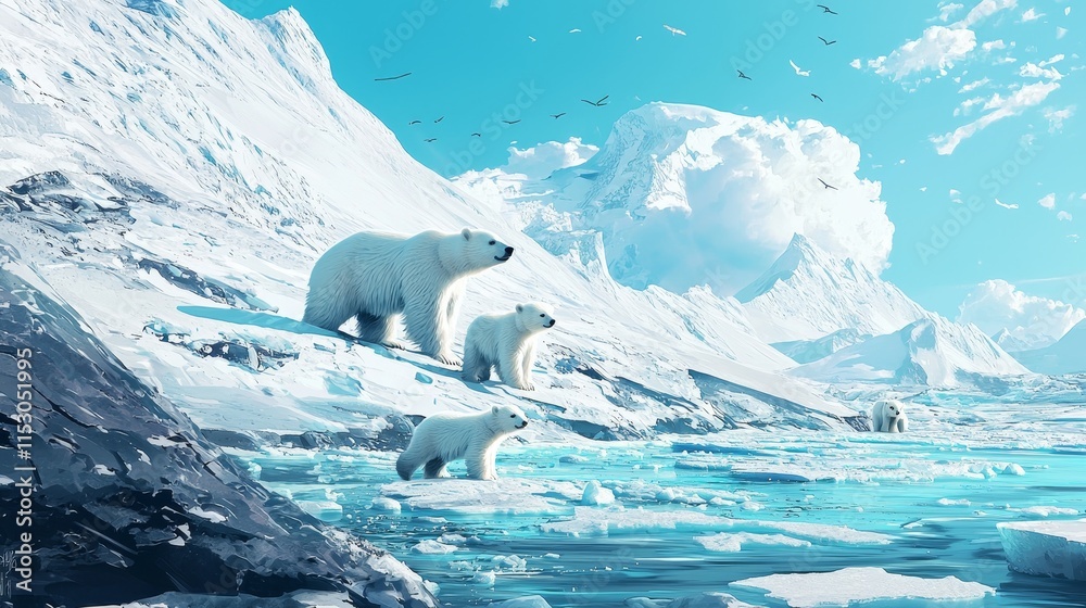Polar Bear Family in Arctic Winter Wonderland Polar Bear Family in Arctic Winter Wonderland