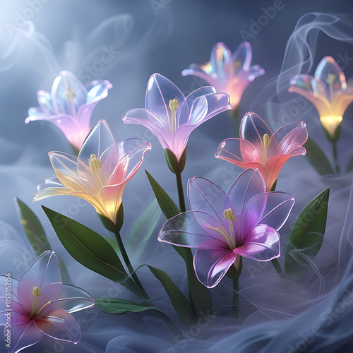 A beautiful spectrum of Alstroemerias flowers with delicate, translucent petals illuminated by soft light. Created with generative AI