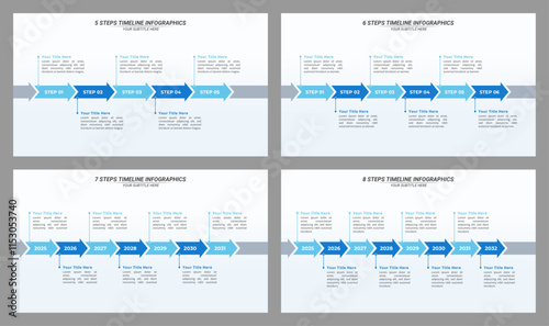 3 up to 6 Steps Timeline Infographics with Editable Text on a 16:9 Layout for Business Presentation, Poster, Banner and Booklet.