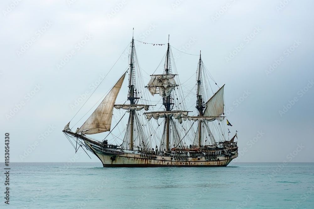 Old sailing ship anchored in calm waters. Old sailing ship anchored in calm waters.