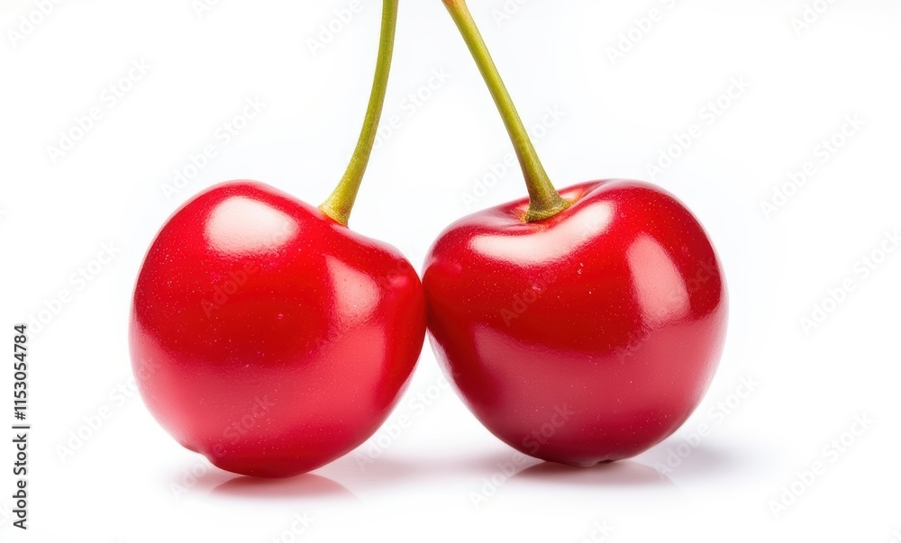 Pair of fresh, vibrant red cherries Pair of fresh, vibrant red cherries