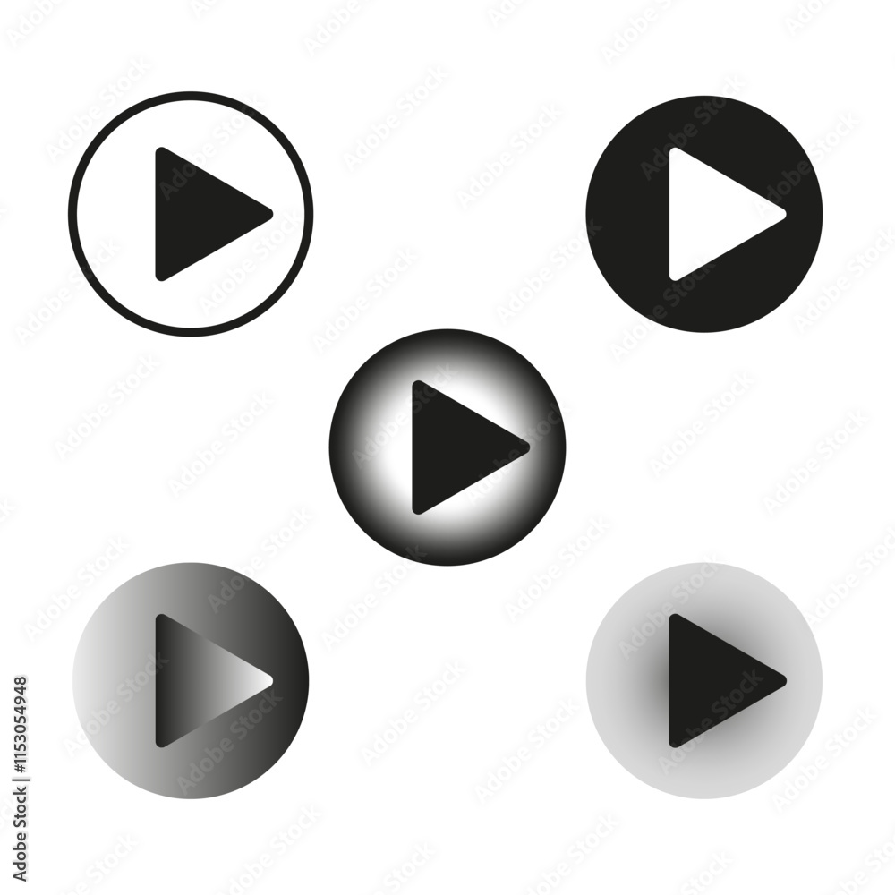 Play button icons. Multimedia vector symbols. Circle play shapes. Black gradient elements. Play button icons. Multimedia vector symbols. Circle play shapes. Black gradient elements.